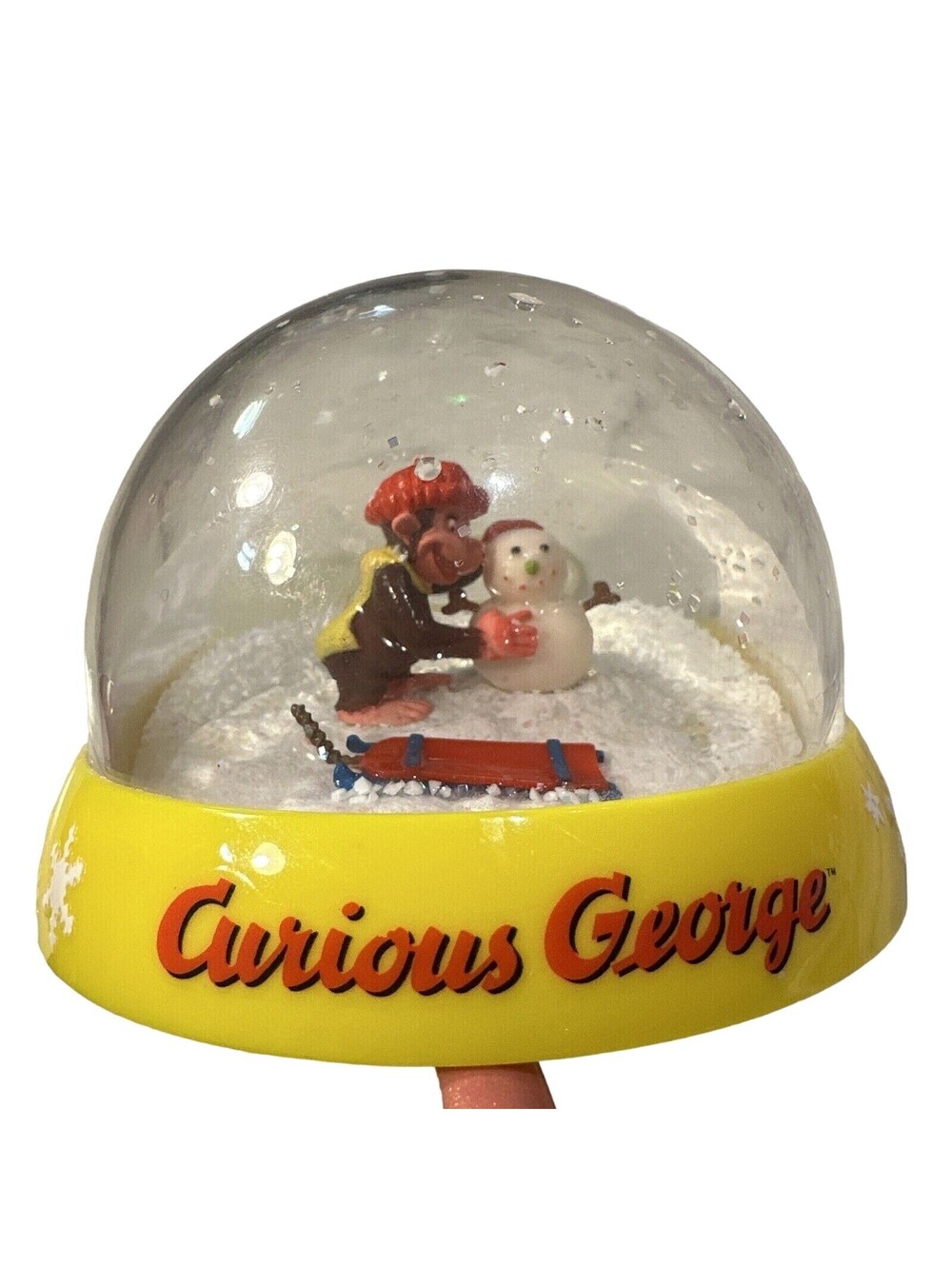 2006 Curious George Retro Plastic Christmas Snow Globe Universal Studios Holiday